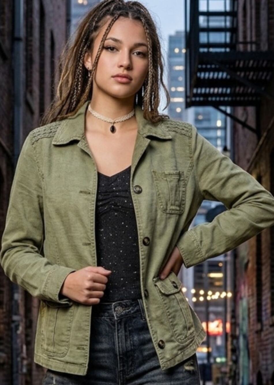 Vintage Y2K Olive Green Boho Grunge Shirt/Shacket by Maurices